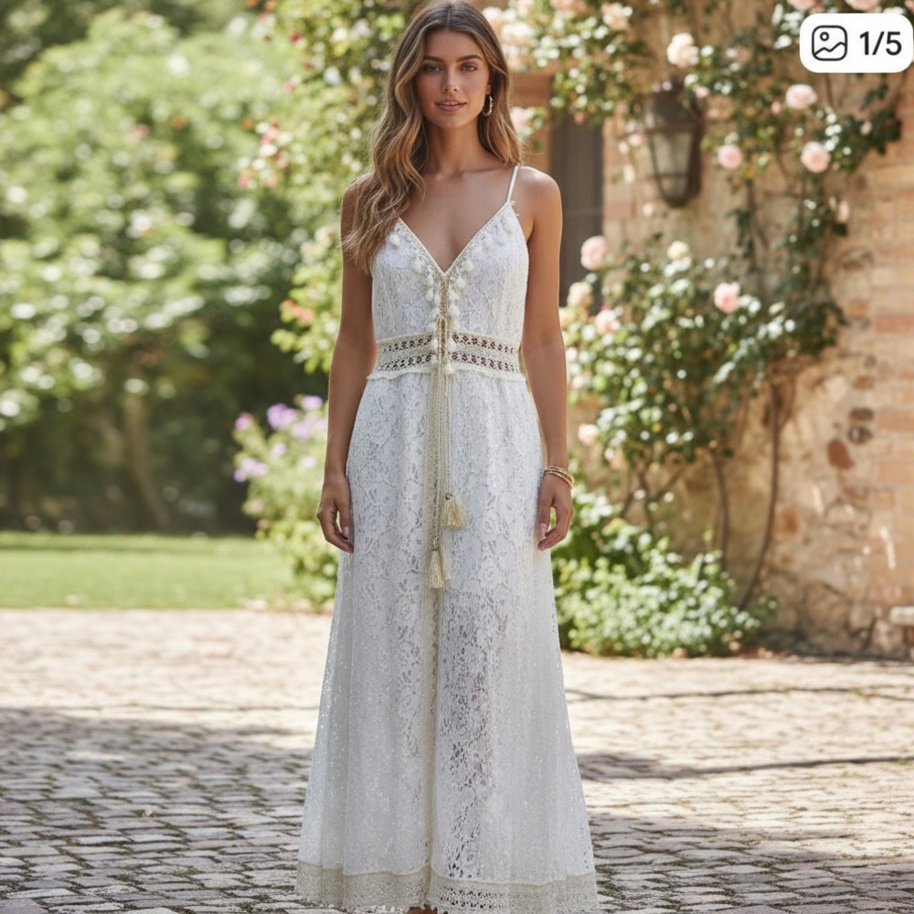 Cotton Lace Romper with maxi skirt labelled large